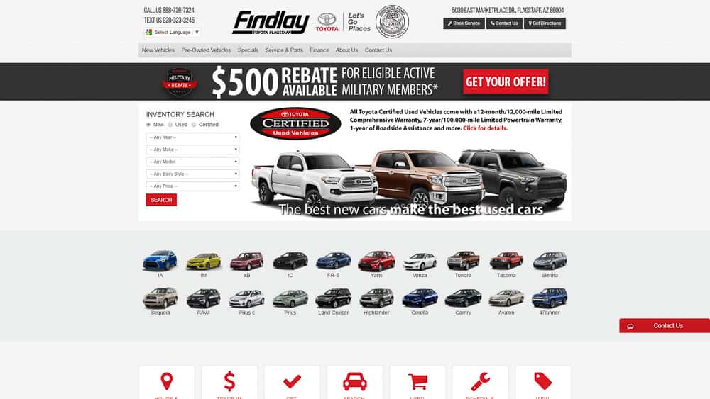 Findlay Toyota Flagstaff - Flagstaff, AZ: Website Design / Inventory Management / Digital Retailing / Business Development / SEO / PPC / Social Media / Email Marketing / Lead Conversion Optimization