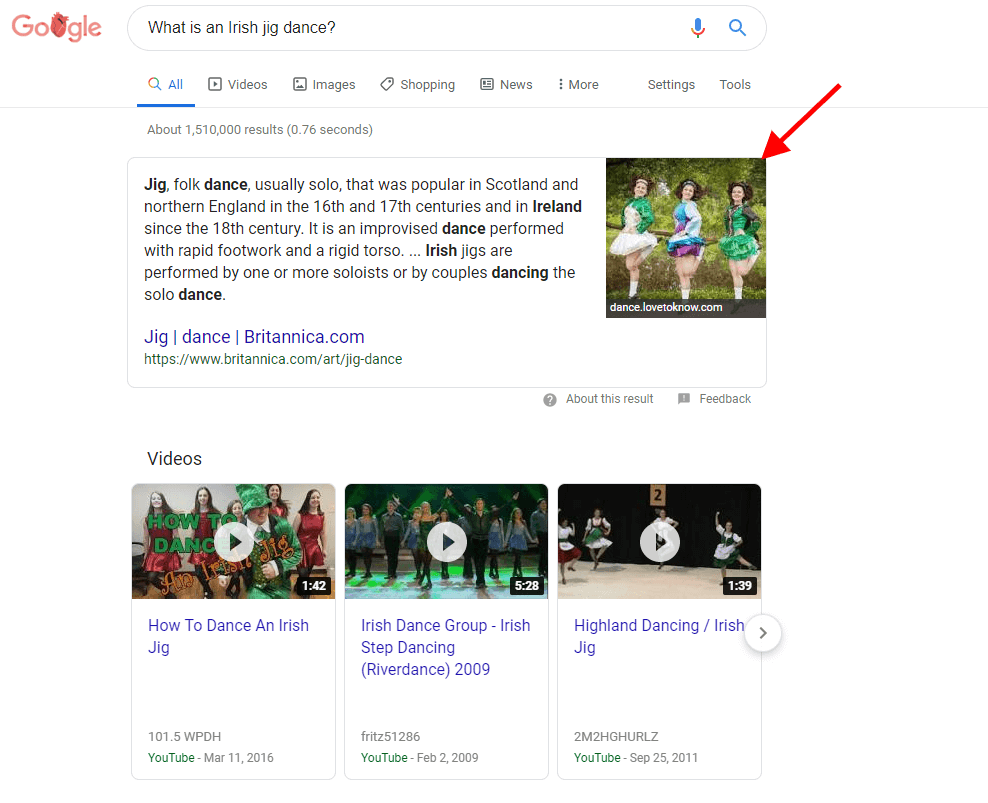 Example of a Featured Snippet in Google SERPs
